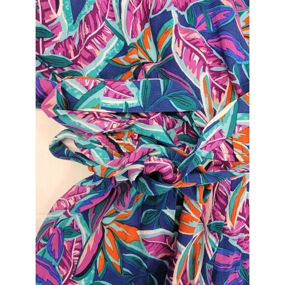 Lulus Tropical Romper Womens Sz Small V Neck Short Kimono Sleeve Hawaii Resort - Picture 5 of 11